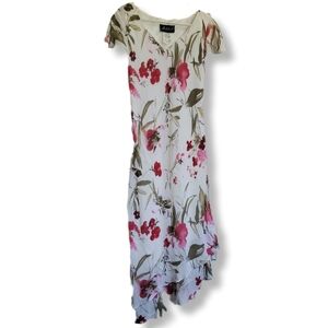 Jolibel Vintage Cream Floral Tiered Ruffle Asymmetrical Flutter Sleeve Y2K Dress